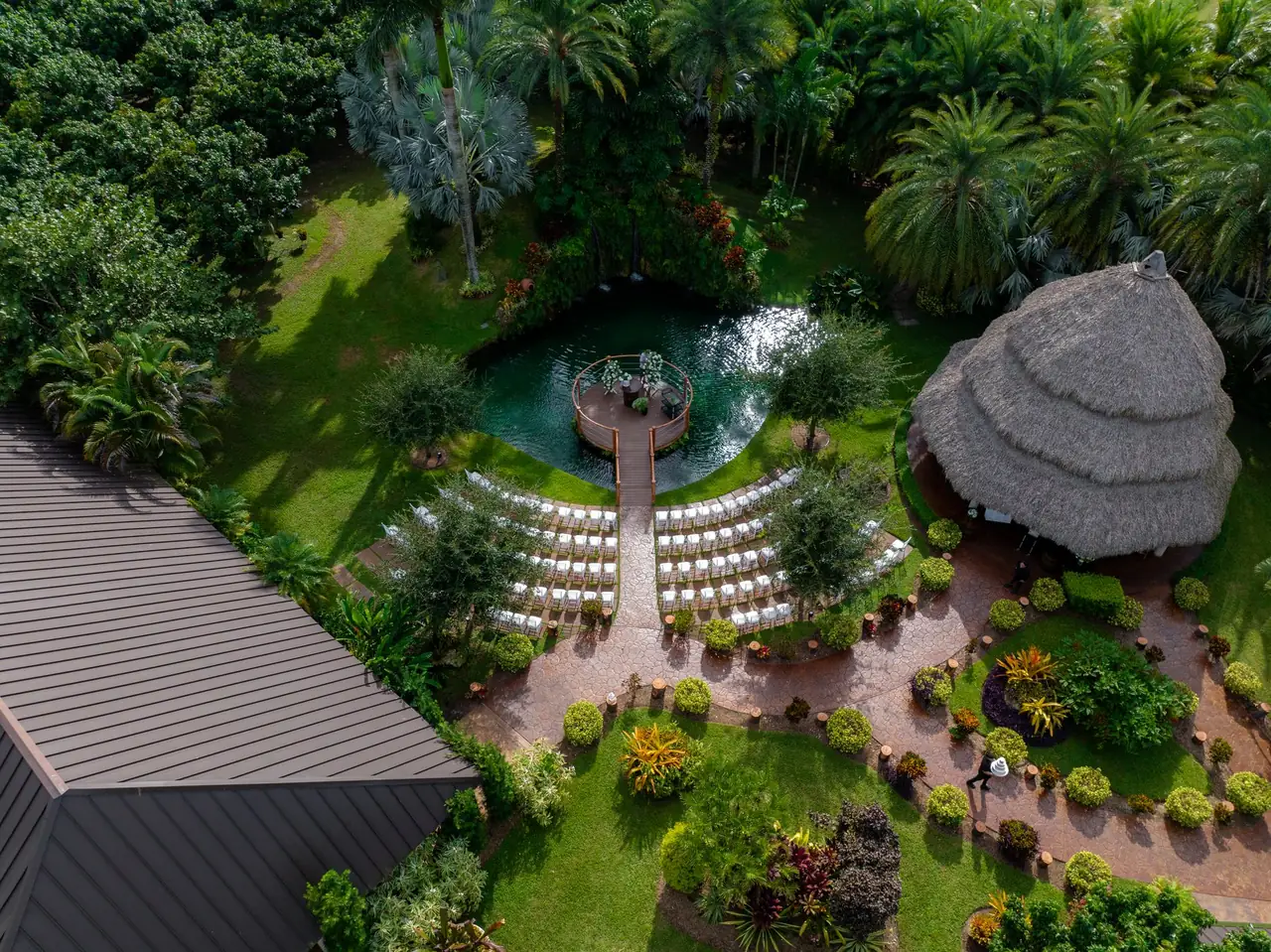 Longan’s Place aerial garden ceremony view
