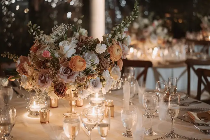 Candlelit reception table details
