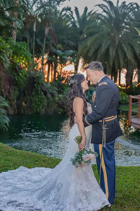 Couple kiss in the garden