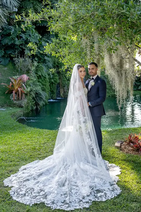Bride and groom portrait in the garden