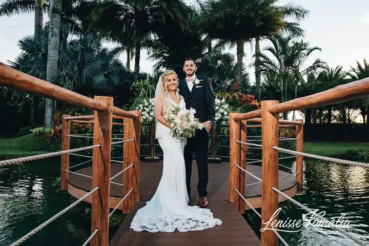 Couple portrait on the wooden bridge