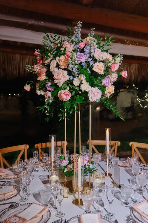 Reception table florals and candles